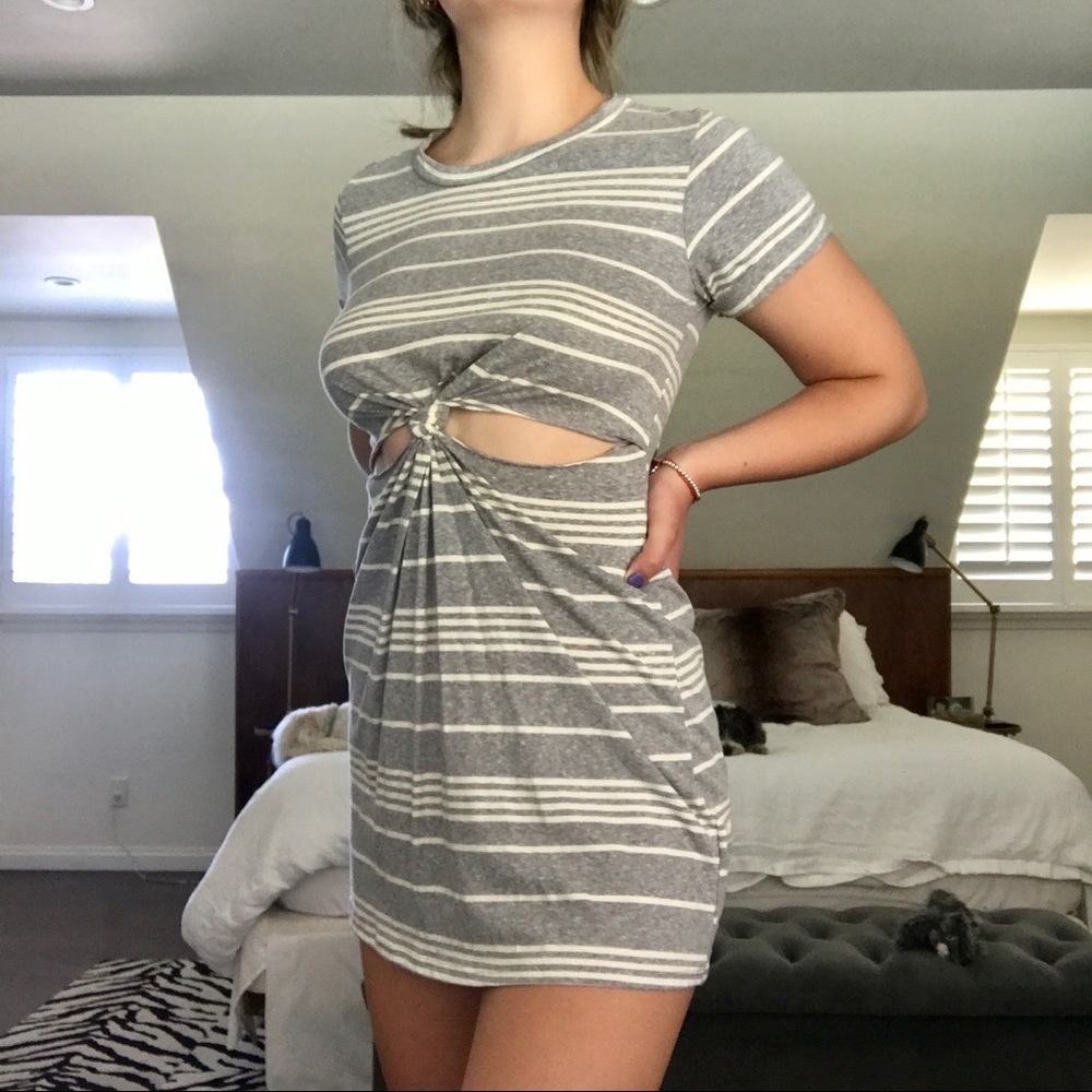 UO grey & white striped cutout mini t-shirt dress